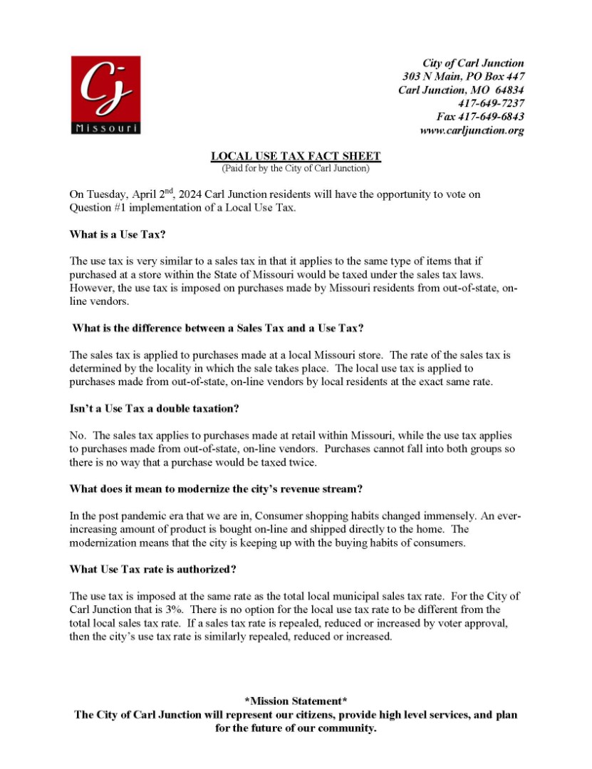 City of Carl Junction Local Use Tax Information